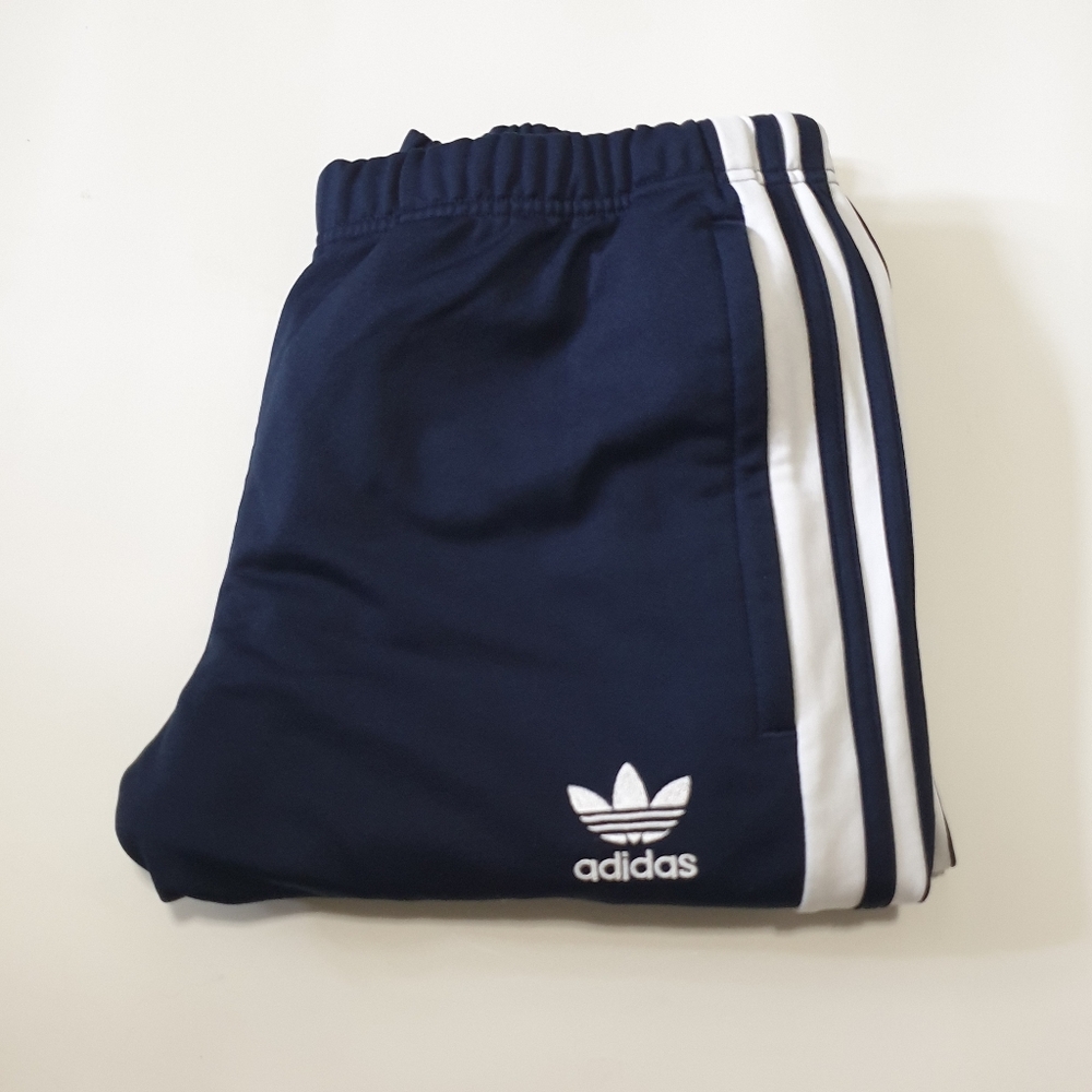 Adidas Blue and White Sweatpants with Signature Stripes